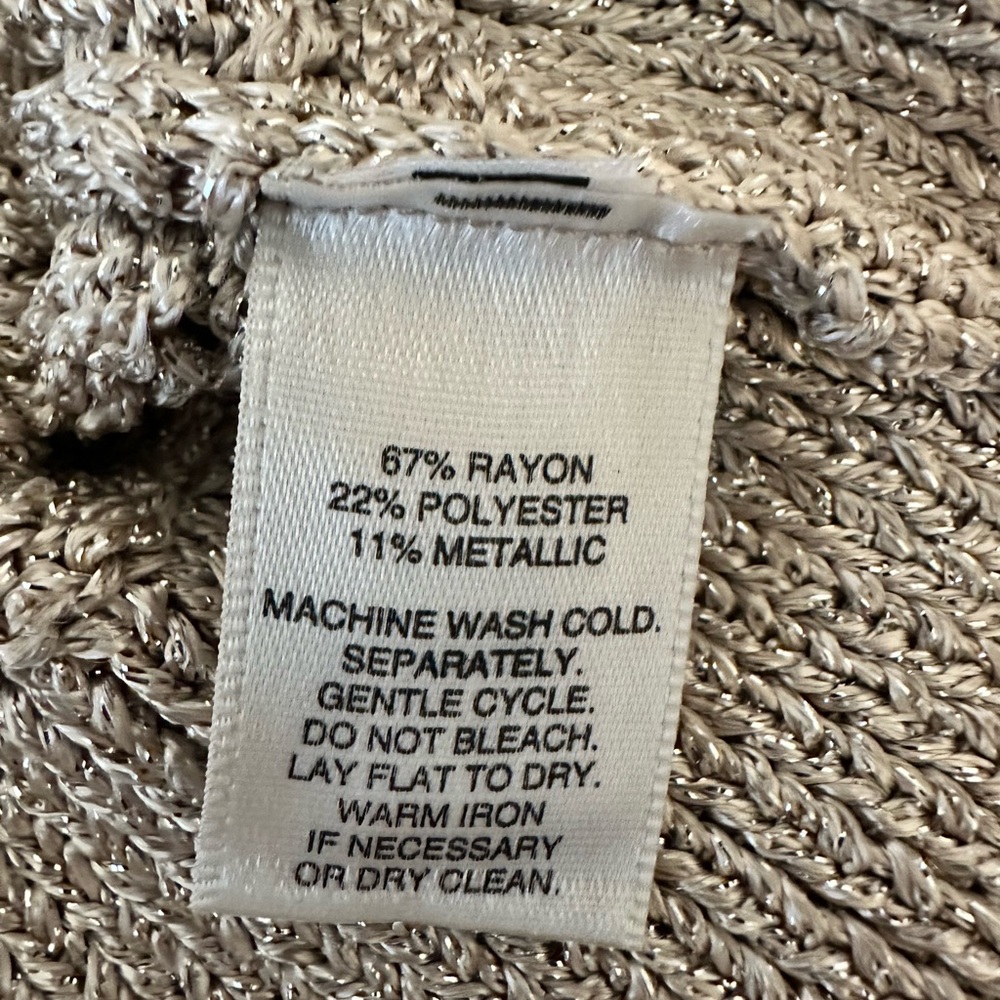 White House Black Market Open Knit Crochet Sweater Top XS Metallic Pearl Taupe - Picture 10 of 10